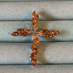 Genuine Citrine 1 3/4” Cross Silver Pendant for Necklace